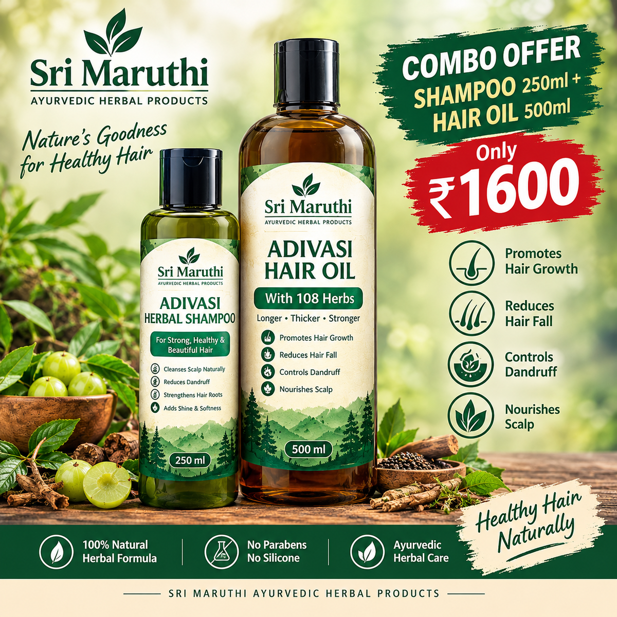Adivasi Hair Oil 500ml + Free Shampoo 250ml